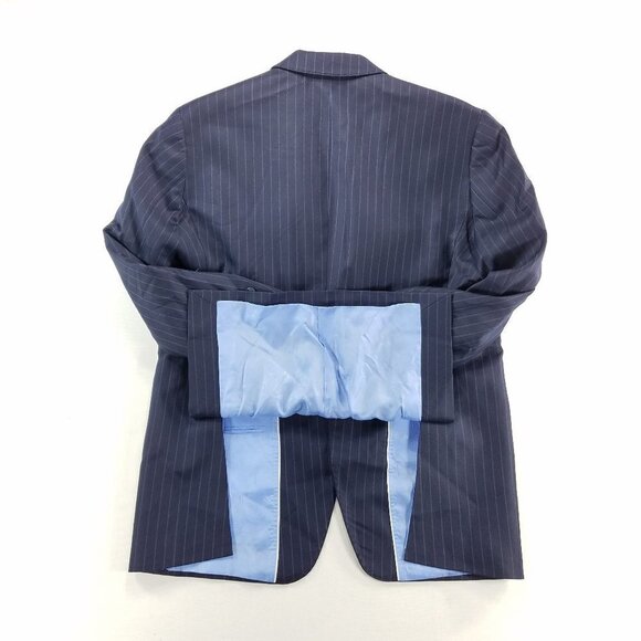 Sam Surin Bespoke Sport Coat 2-Button 44 Blue Pinstripe Surgeon Vented Super 150 - Picture 15 of 16